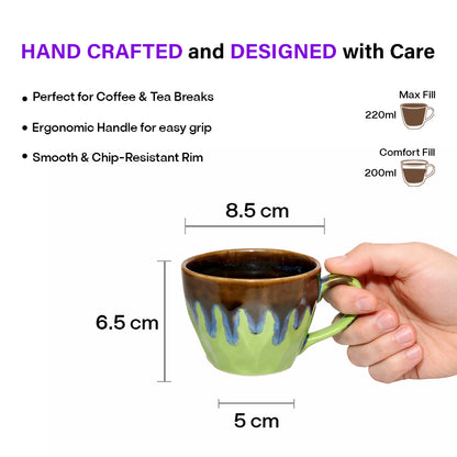 Coffee Mugs Set of 6 | flow - Glaze| 220 ml