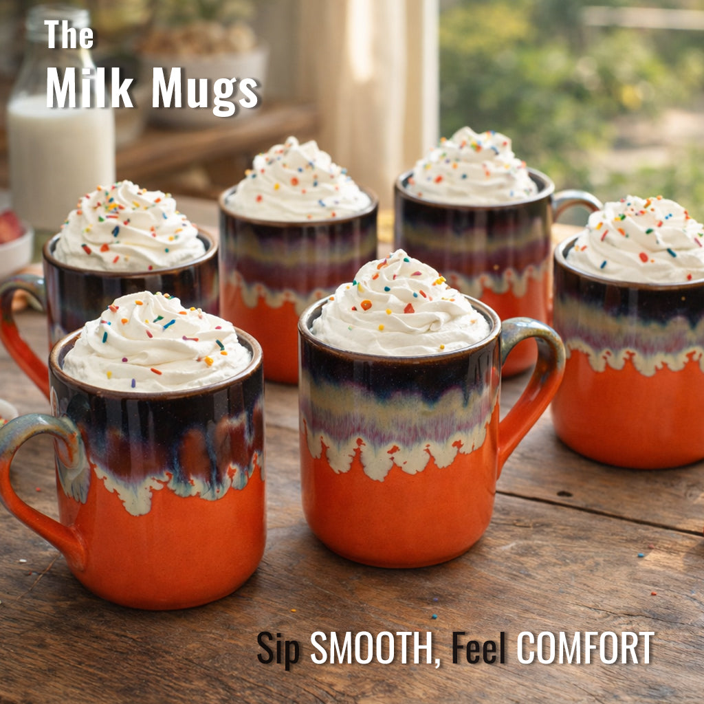 Milk Mugs Set | Orange - Brown | 350 ml