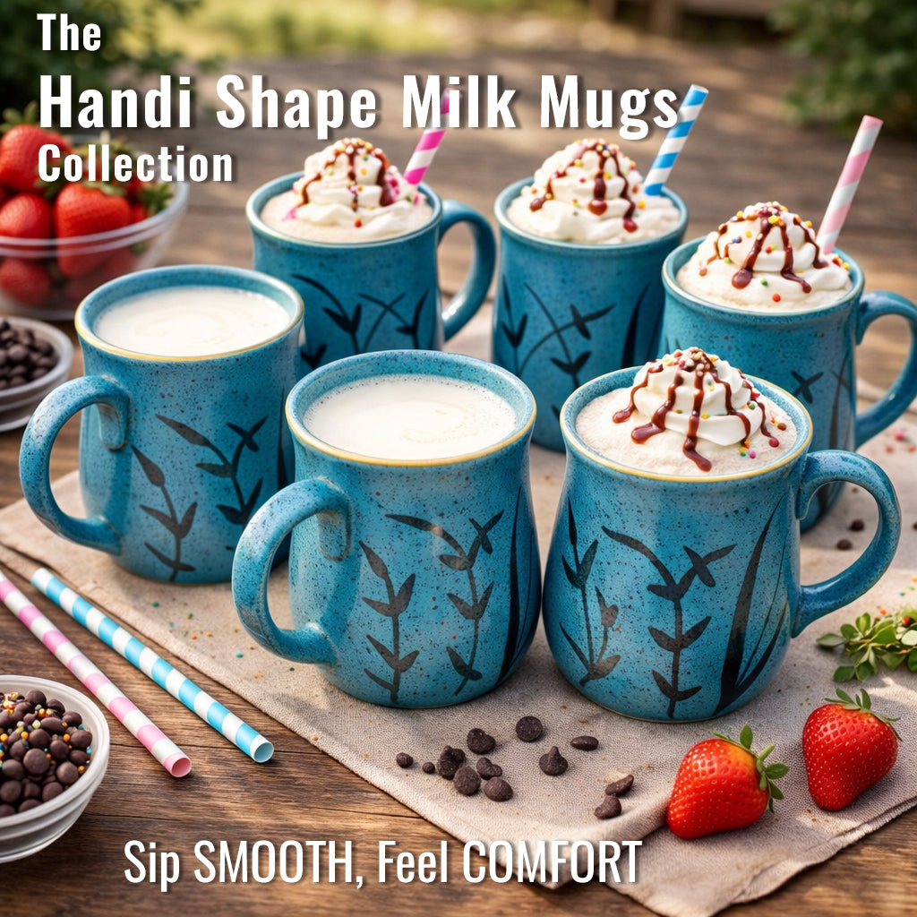 Milk Mugs Set of 2 | Blue - Black | 400 ml