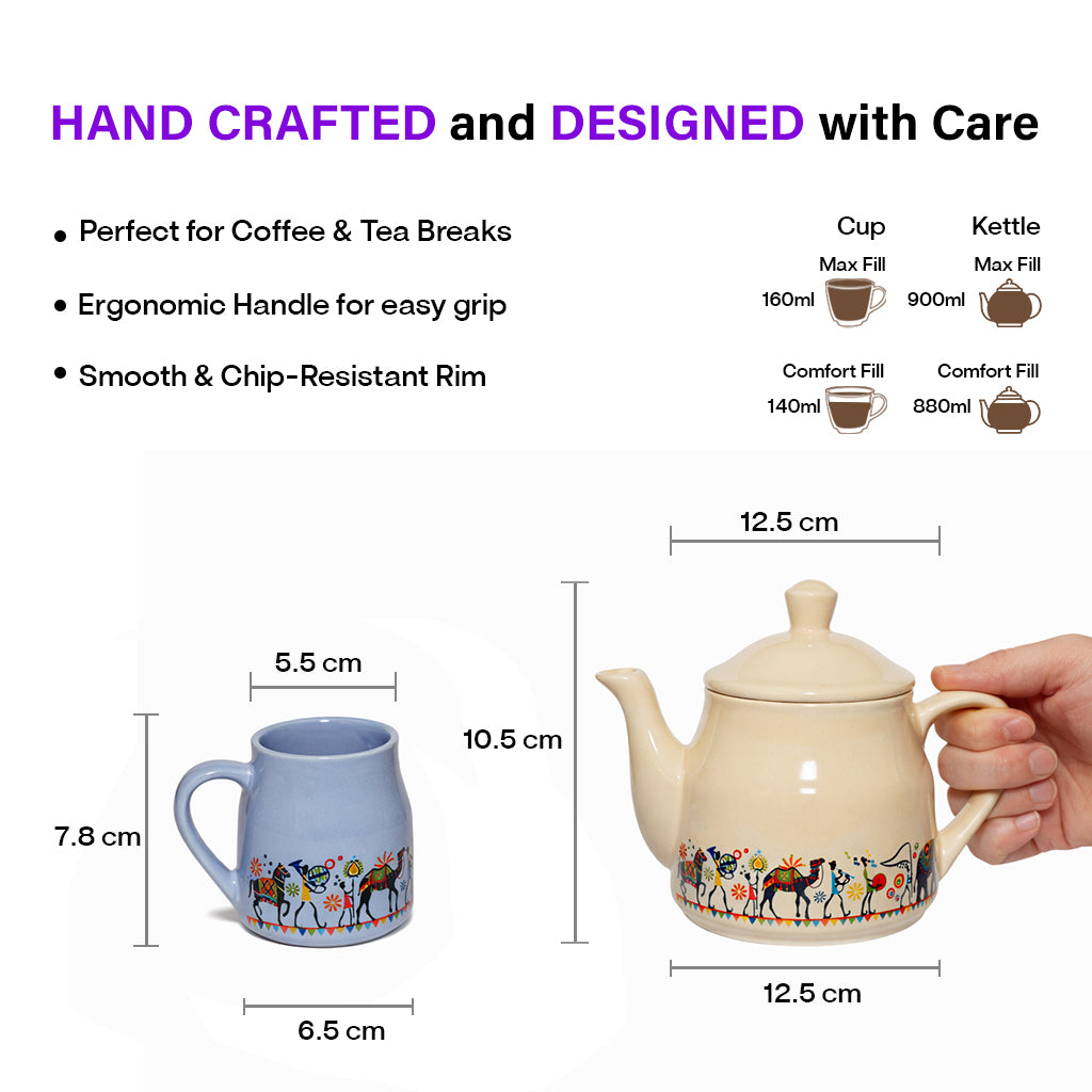 Royal Elephant Print Tea Set | Kettle (960 ml) & 6 Cups (160 ml)
