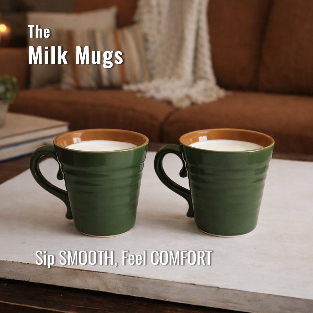 Milk Mugs Set of 2 | Green - Yellow | 350 ml