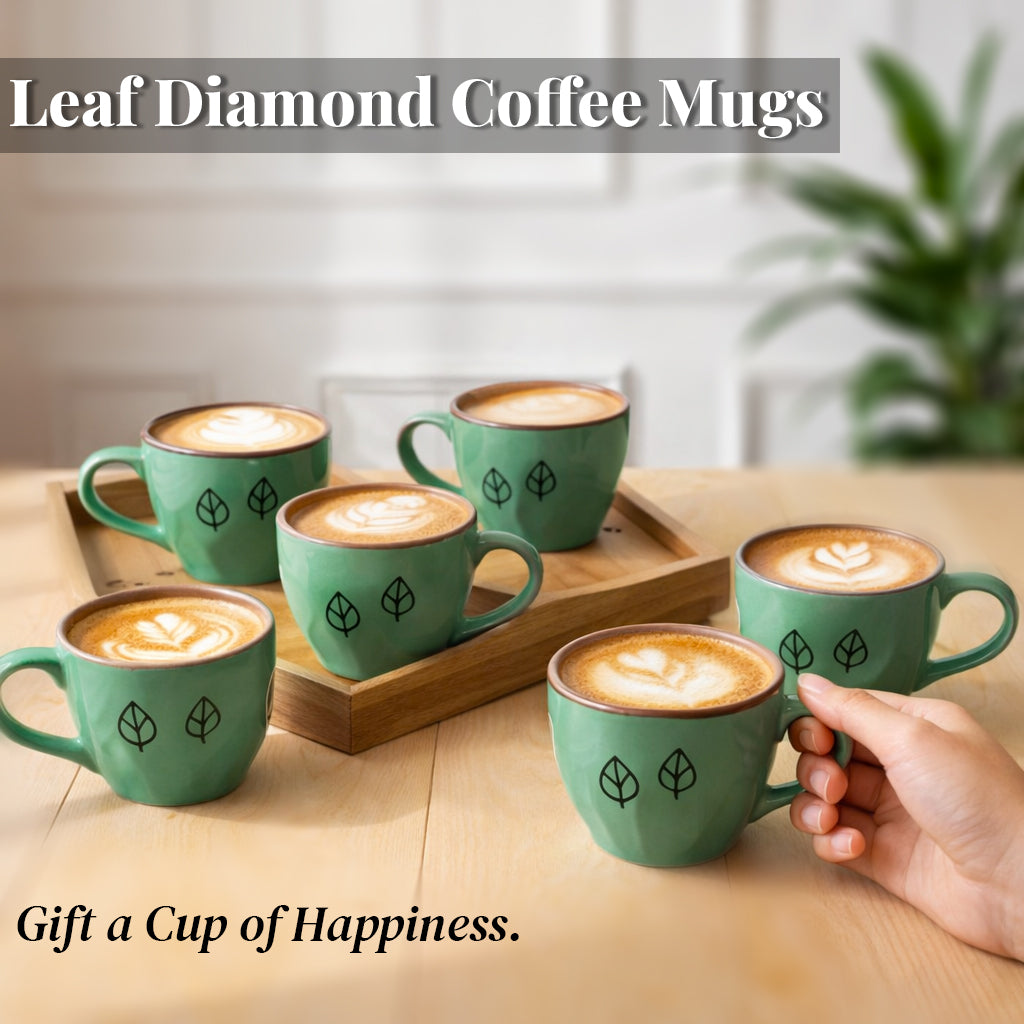 Coffee Mugs Set of 6 | Green-Grey | 220 ml