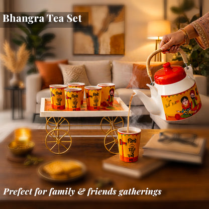 Balle Balle Tea Kettle & Glass Set with Cart Tray | Kettle (1200 ml) & 6 Glass (120 ml)
