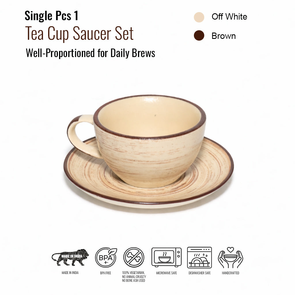 Coffee Mug Saucer Set | Cream - Brown | 300 ml