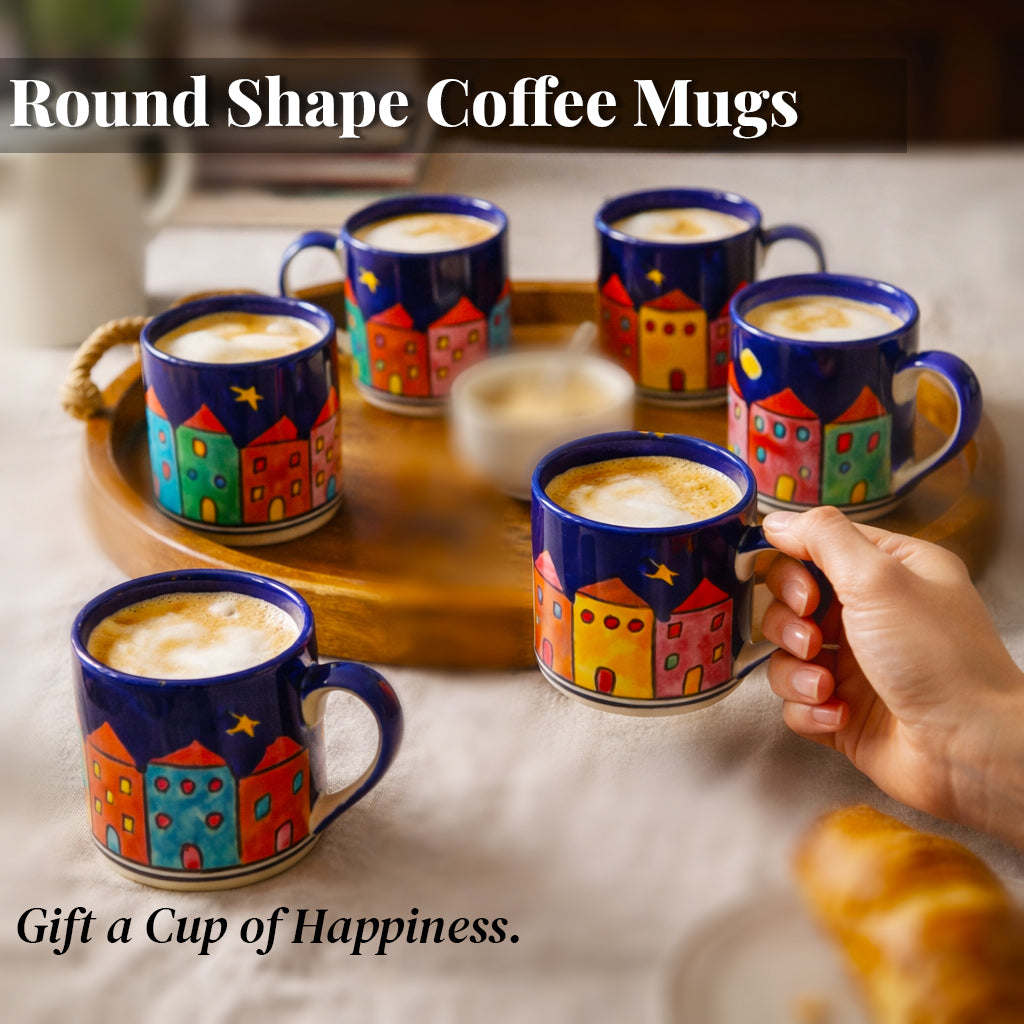Coffee Mugs Set of 6 | Multicolur Hand-Painting | 220 ml