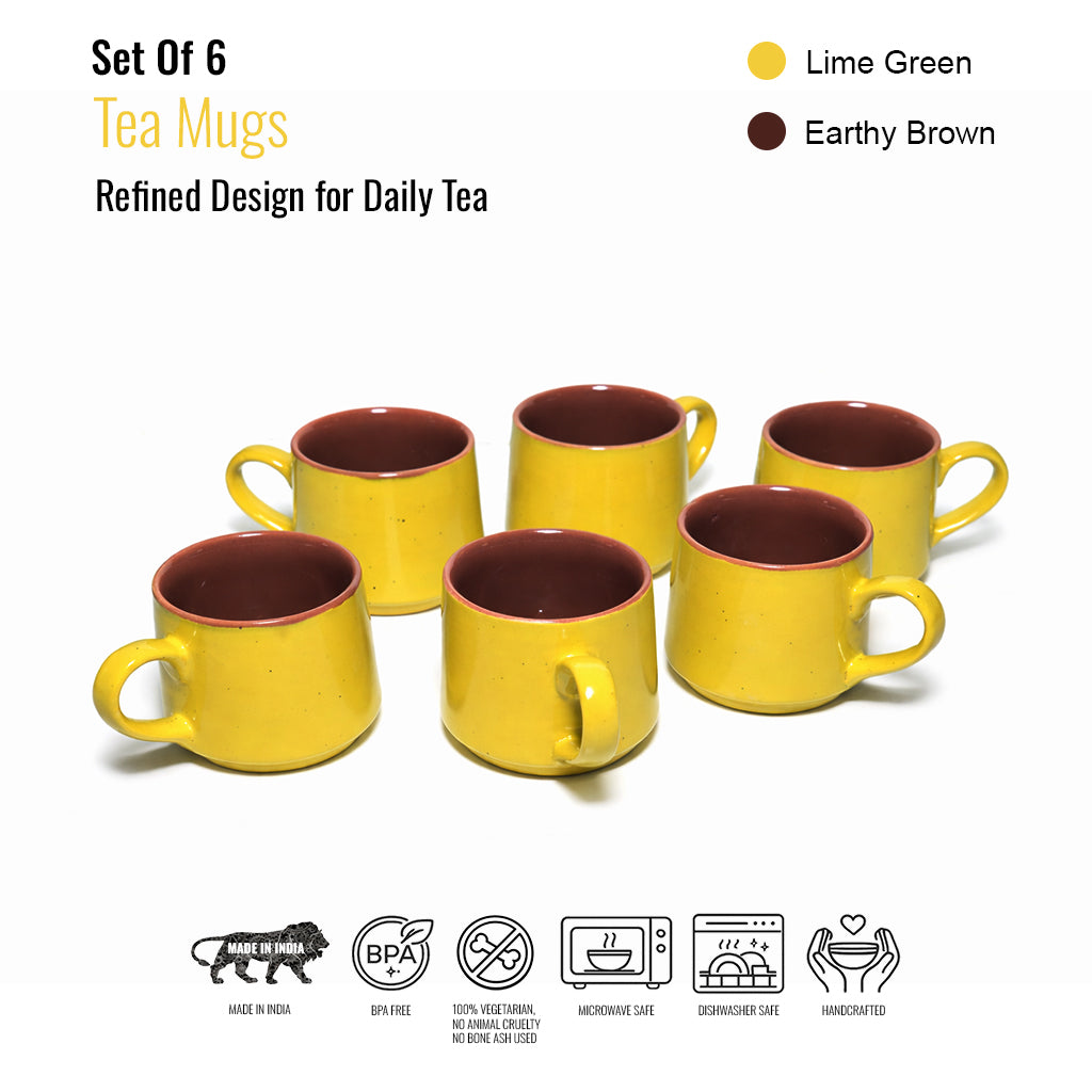 Tea Cups Set of 6 | Yellow - Brown | 180 ml