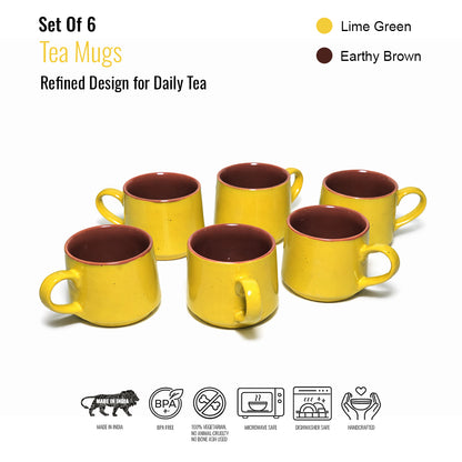 Tea Cups Set of 6 | Yellow - Brown | 180 ml