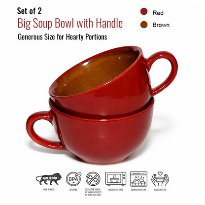 Soup Bowls with Handle Set of 2 |400 ml