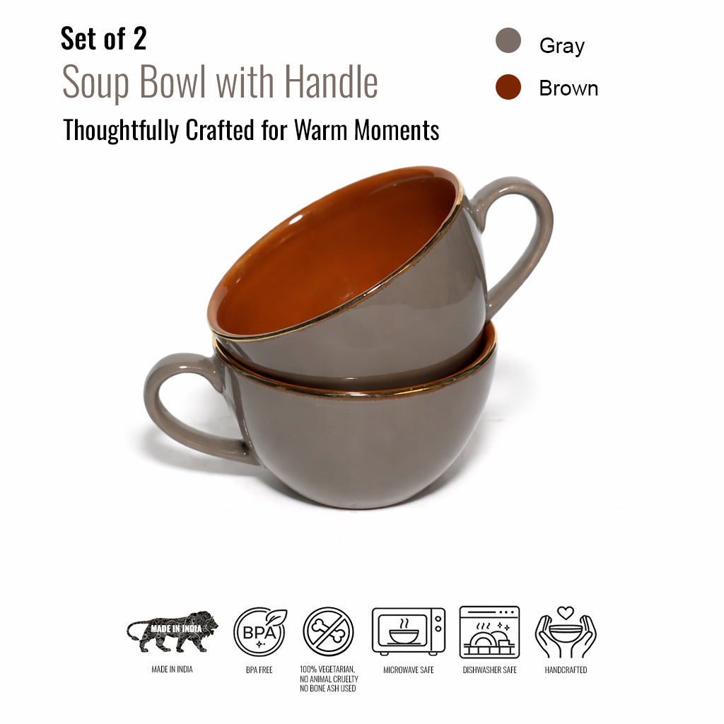 Soup Bowls with Handle Set of 2 | 275 ml