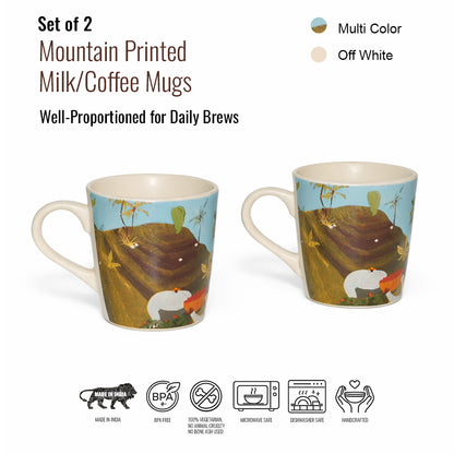 Coffee, Milk Mugs Set of 2 | Multicolor | 300 ml.
