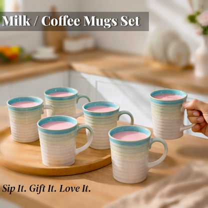 Coffee, Milk, Mugs Set | White - Teal | 320ml