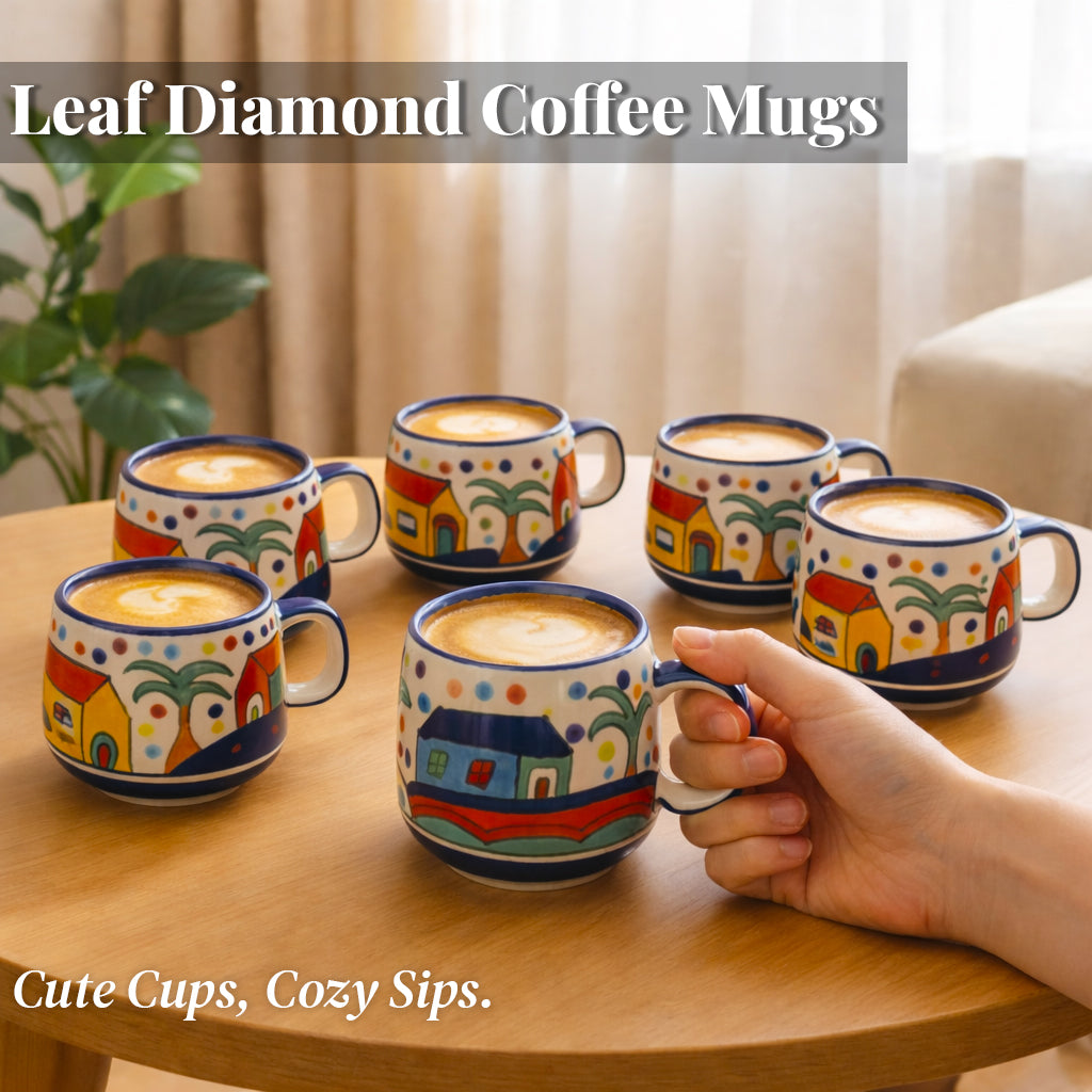 Coffee, Milk, Mugs Set | Multicolur Hand-Painting | 350 ml