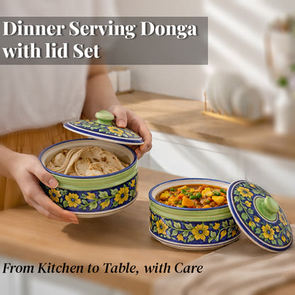 Hand Painted Ceramic Donga with Lid Set of 2