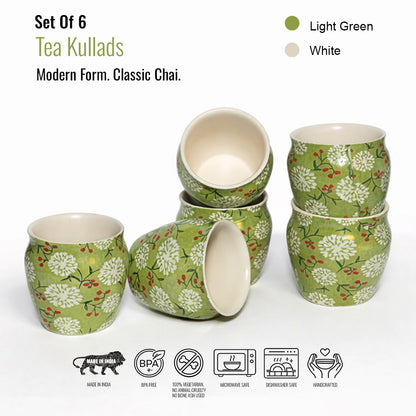 Tea Kullads Set of 6 | Green - White | 220 ml