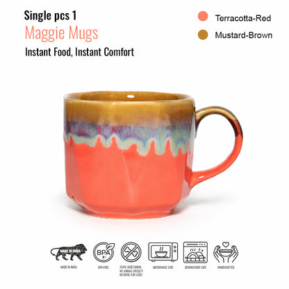 Maggie Mugs Set of 2 | Red - Golden | 500 ml