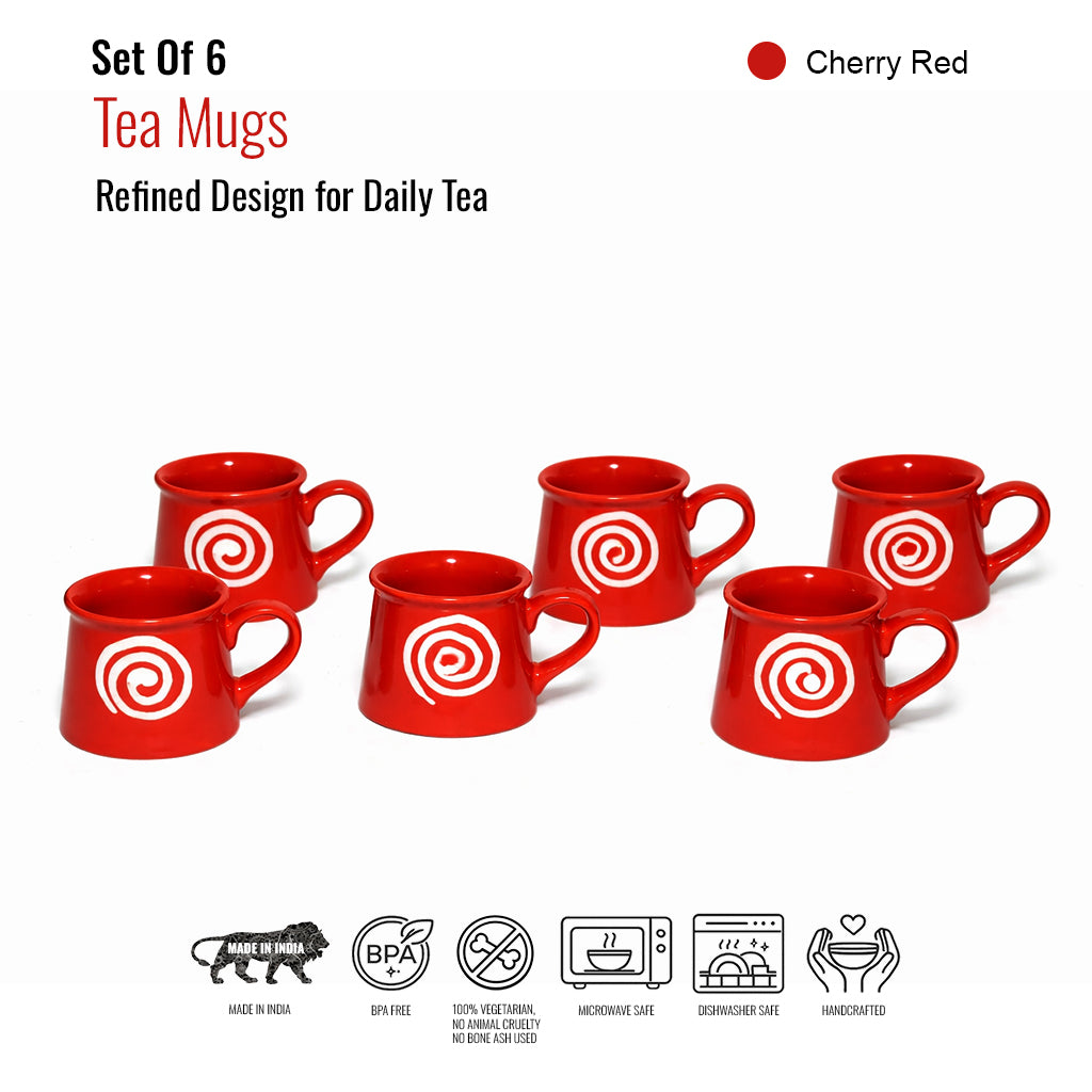 Tea Cups Set of 6 | Red - White | 160 ml