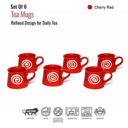 Tea Cups Set of 6 | Red - White | 160 ml
