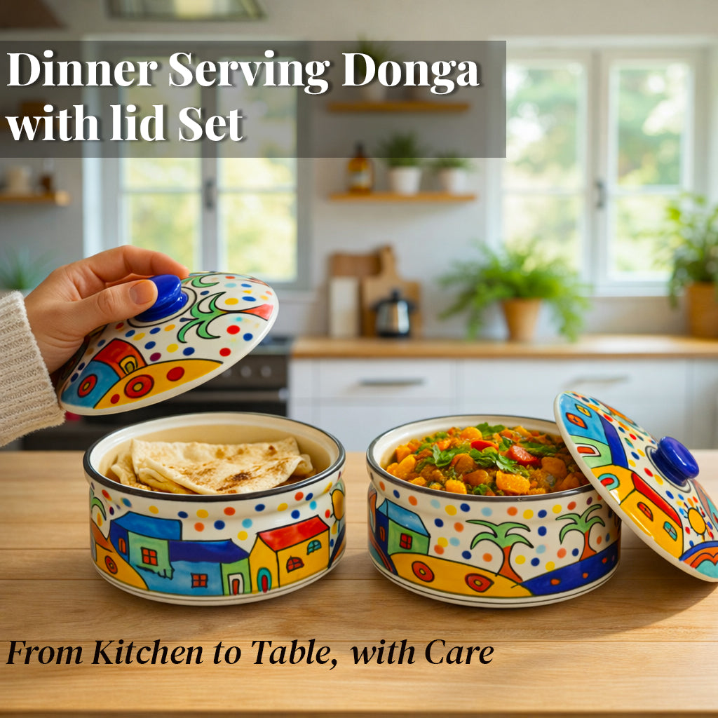 Serving Donga with Lid (Set of 2, Multicolour, 1250 ml)