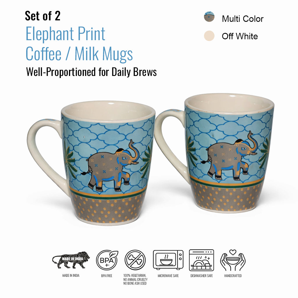 Milk Coffee Mugs Set of 2 | Multicolor | 300 ml