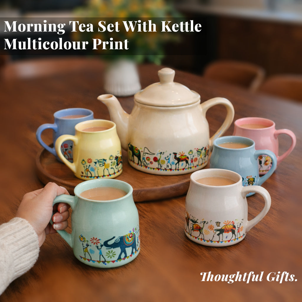 Royal Elephant Print Tea Set | Kettle (960 ml) & 6 Cups (160 ml)
