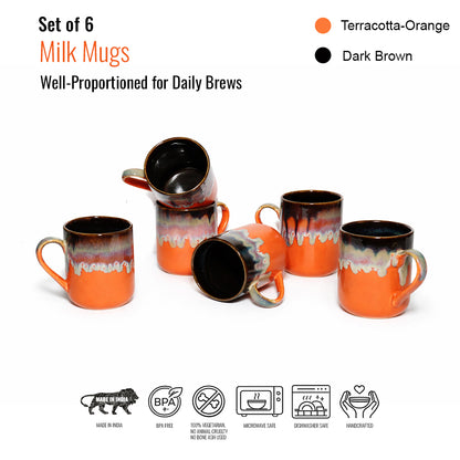 Milk Mugs Set | Orange - Brown | 350 ml