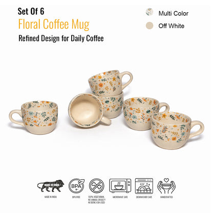 Coffee Mugs Set of 6 | Cream - Multicolor | 200 ml