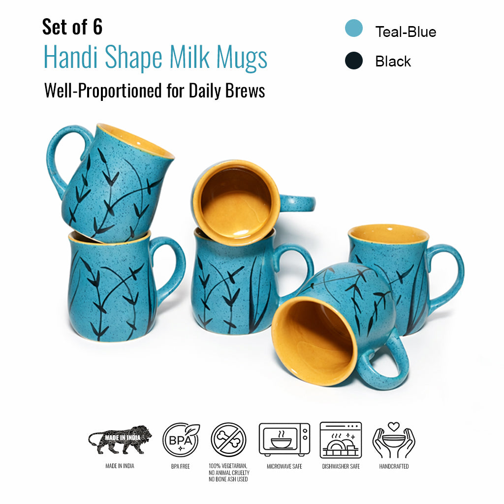Milk Mugs Set of 2 | Blue - Black | 400 ml