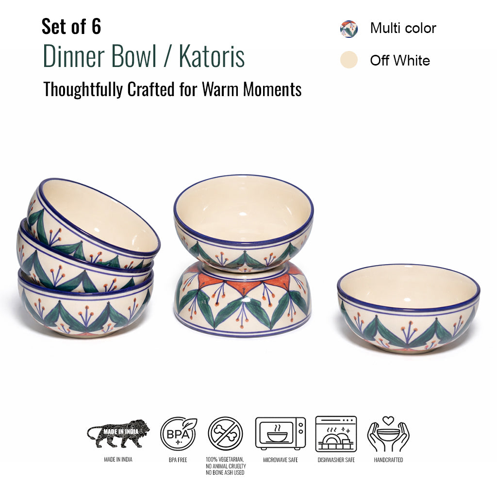 Dinner Bowls Set of 6 | Multicolor Print | 220 ml