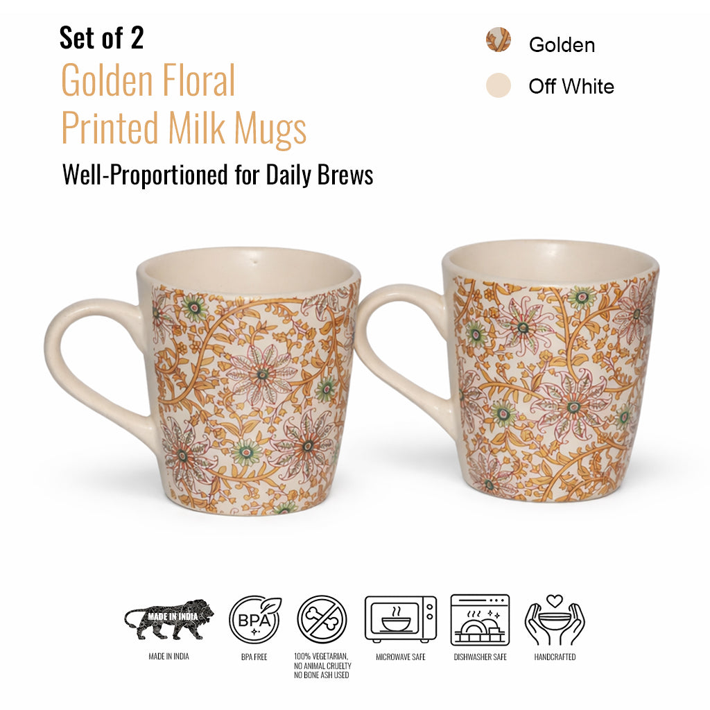 Coffee, Milk Mugs Set of 2 | Golden | 350 ml