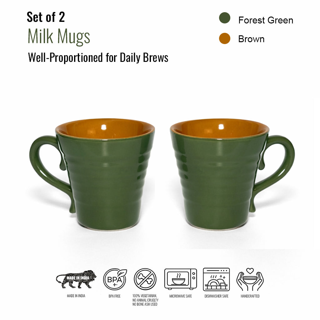 Milk Mugs Set of 2 | Green - Yellow | 350 ml