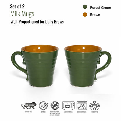 Milk Mugs Set of 2 | Green - Yellow | 350 ml