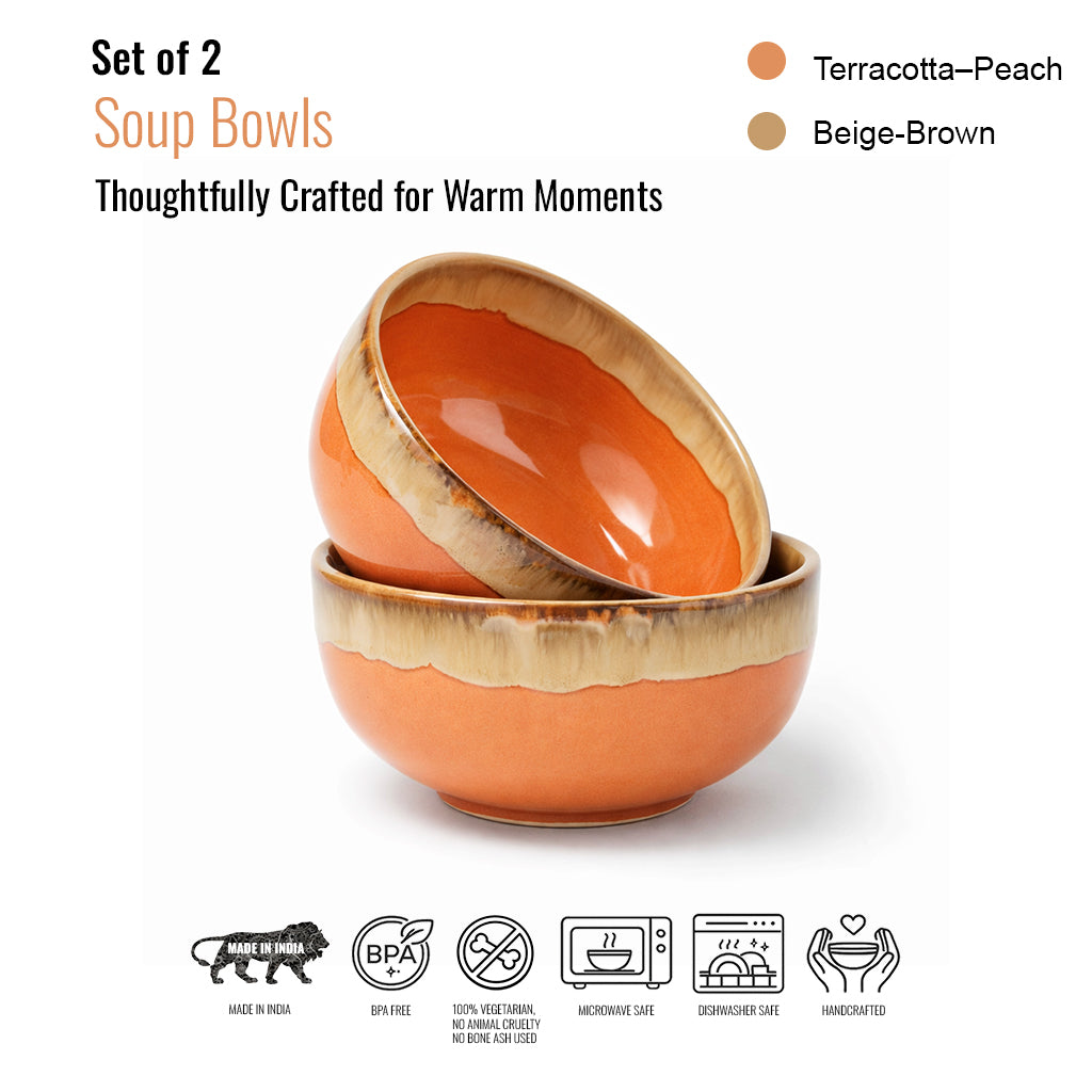 Snack Bowls Set of 2 | Orange-Cream | 375ml