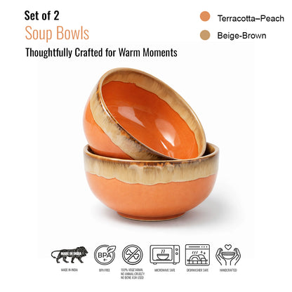 Snack Bowls Set of 2 | Orange-Cream | 375ml