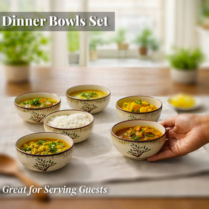 Ceramic Dinner Bowl Set of 6 | Soup, Curry & Rice Bowls| 220 ml