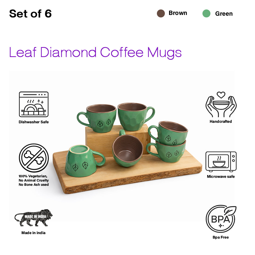 Coffee Mugs Set of 6 | Green-Grey | 220 ml