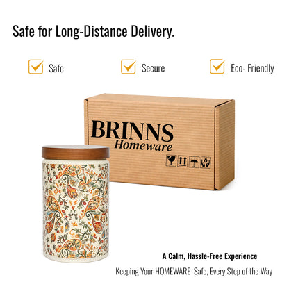 Floral Printed Jar with Wooden Lid| Multicolor | 900ml