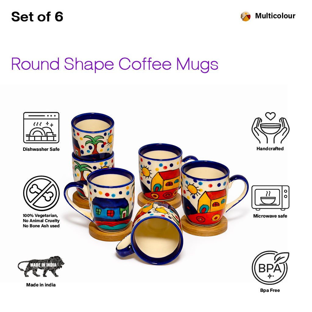 Coffee, Milk, Mugs Set | Multicolor Hand-Painting | 270 ml