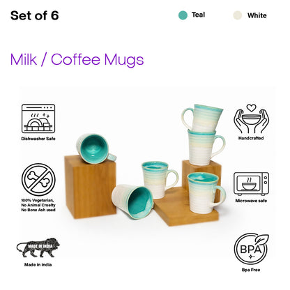 Coffee, Milk, Mugs Set | White - Teal | 320ml