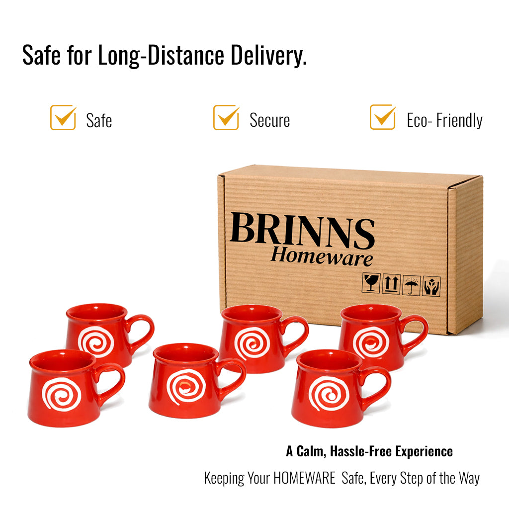 Tea Cups Set of 6 | Red - White | 160 ml