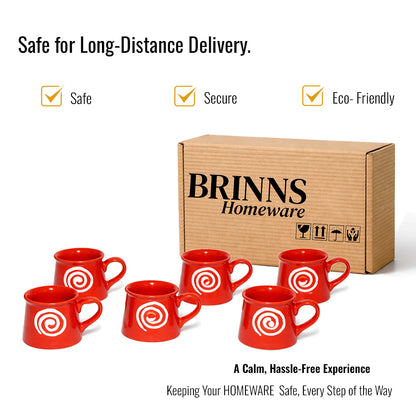 Tea Cups Set of 6 | Red - White | 160 ml