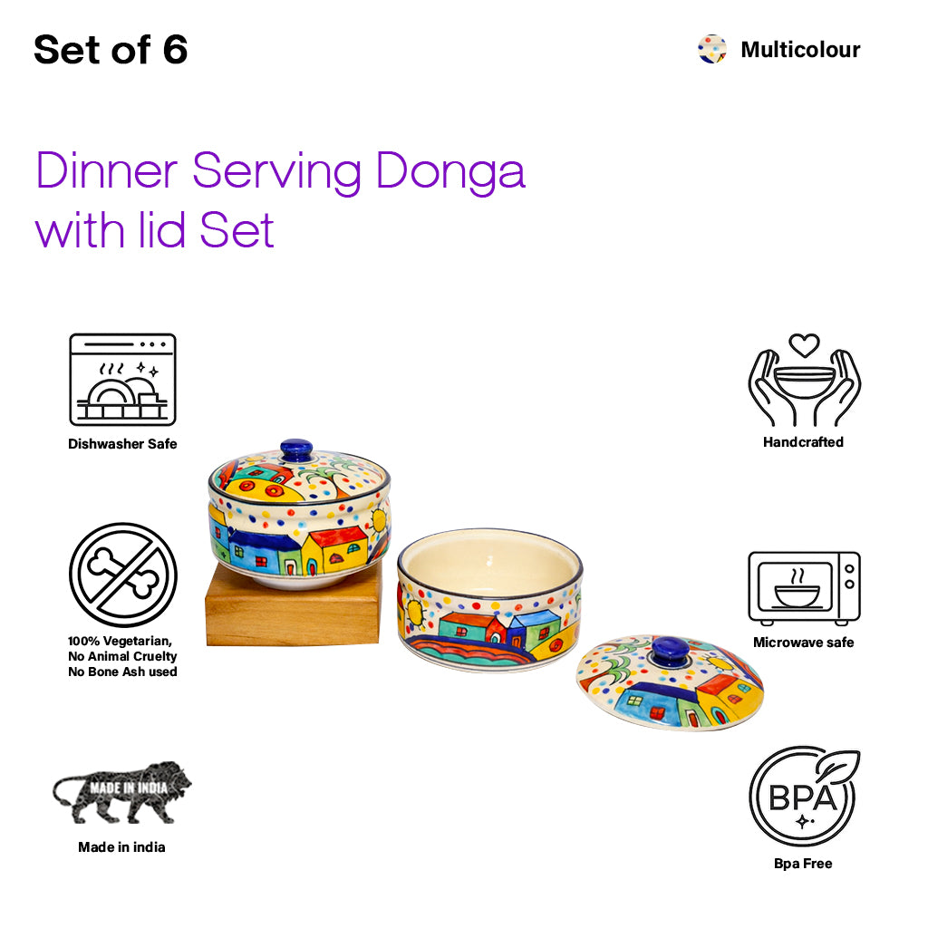 Serving Donga with Lid (Set of 2, Multicolour, 1250 ml)