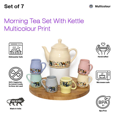 Royal Elephant Print Tea Set | Kettle (960 ml) & 6 Cups (160 ml)