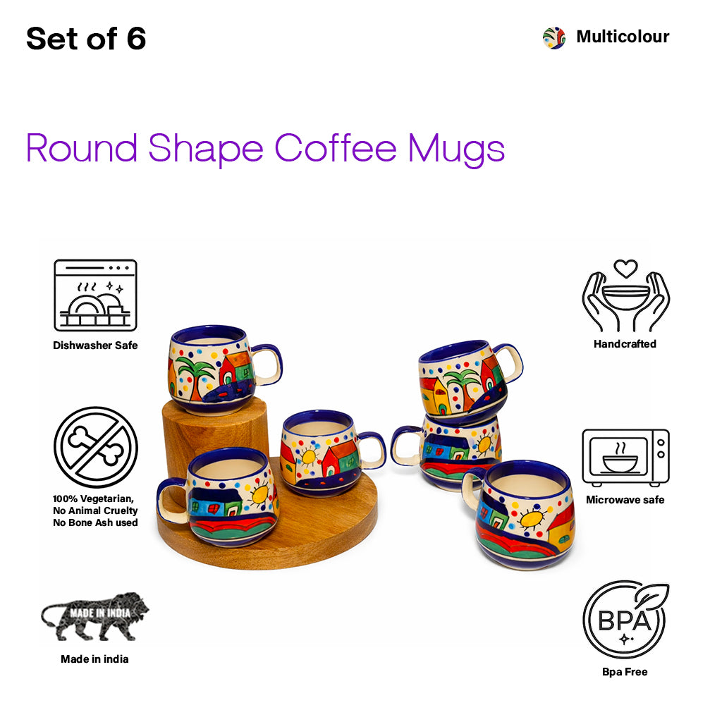 Coffee, Milk, Mugs Set | Multicolur Hand-Painting | 350 ml