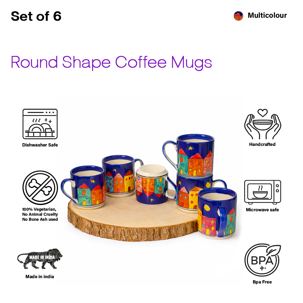 Coffee Mugs Set of 6 | Multicolur Hand-Painting | 220 ml