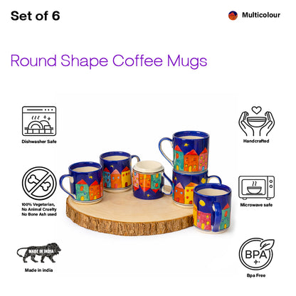 Coffee Mugs Set of 6 | Multicolur Hand-Painting | 220 ml