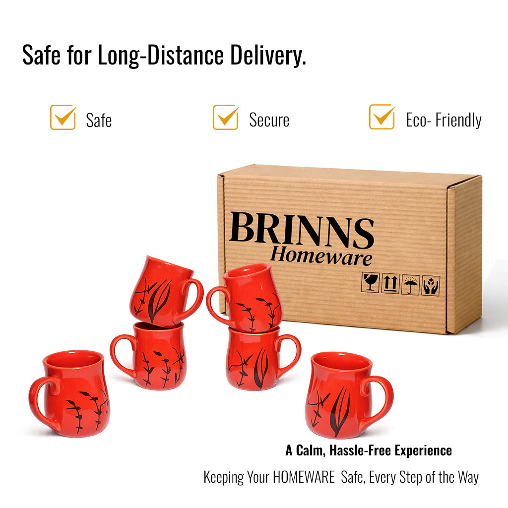 Milk Mugs Set of 6 | Red-Black | 400ml