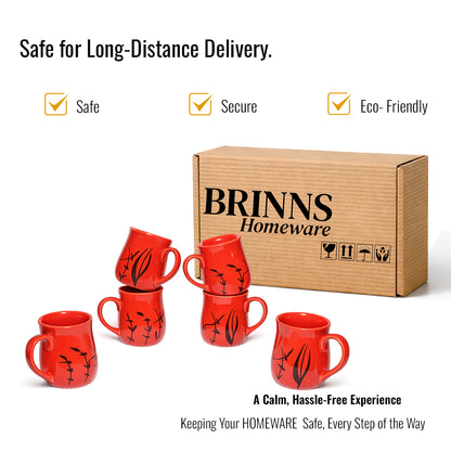 Milk Mugs Set of 6 | Red-Black | 400ml