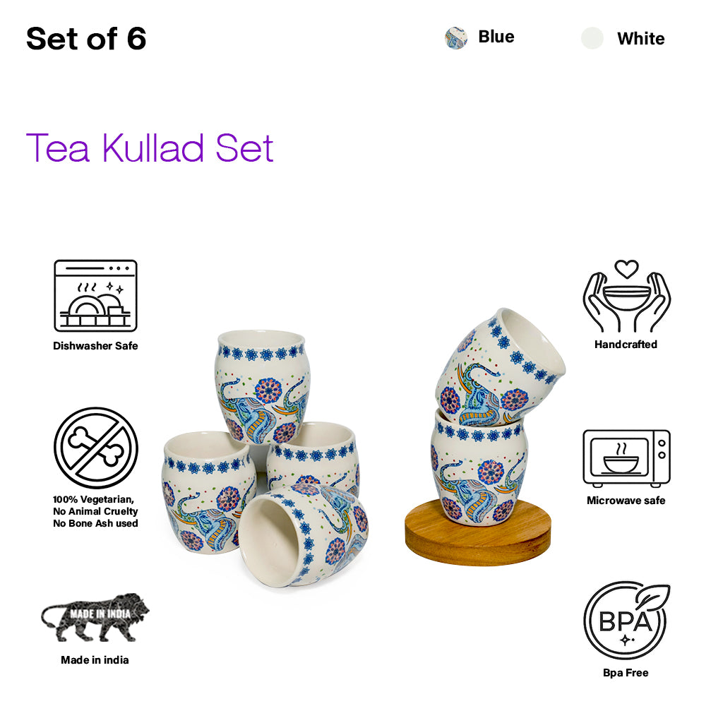 Ceramic Tea Kullads Set of 6 | 180 ml