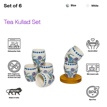Ceramic Tea Kullads Set of 6 | 180 ml