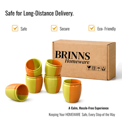 Tea Kullads Set of 6 | Parrot Green - Brown | 220 ml